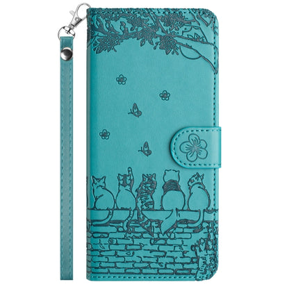 For Samsung Galaxy S25 Ultra 5G Cat Embossing Pattern Leather Phone Case with Lanyard(Blue) - Galaxy S25 Ultra 5G Cases by buy2fix | Online Shopping UK | buy2fix