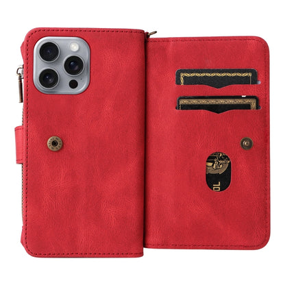 For iPhone 16 Pro Max Skin Feel Multi Card Slots Zipper Wallet Leather Phone Case(Red) - iPhone 16 Pro Max Cases by buy2fix | Online Shopping UK | buy2fix