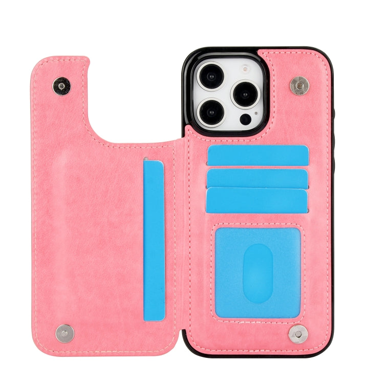 For iPhone 16 Pro Max Double Buckle Butterfly Embossing PU Phone Case(Pink) - iPhone 16 Pro Max Cases by buy2fix | Online Shopping UK | buy2fix