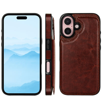 For iPhone 16 Plus Double Buckle Crazy Horse Texture PU Phone Case(Brown) - iPhone 16 Plus Cases by buy2fix | Online Shopping UK | buy2fix