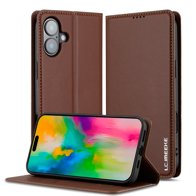 For iPhone 16 LC.IMEEKE L1 Series Frosted Fine Texture PU Phone Case(Brown) - iPhone 16 Cases by LC.IMEEKE | Online Shopping UK | buy2fix