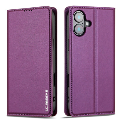 For iPhone 16 LC.IMEEKE L1 Series Frosted Fine Texture PU Phone Case(Purple) - iPhone 16 Cases by LC.IMEEKE | Online Shopping UK | buy2fix