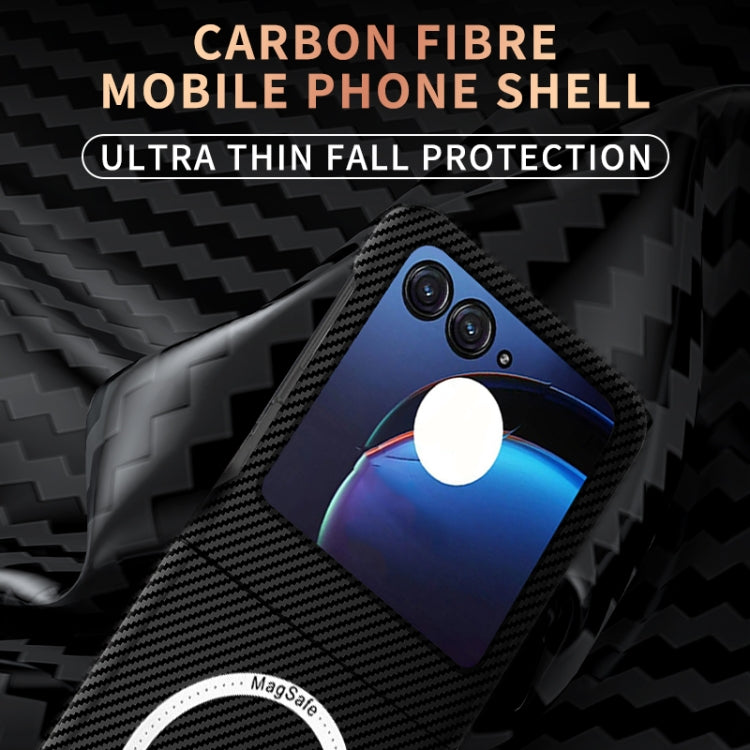 For Motorola Razr 50 Ultra Carbon Fiber Texture MagSafe Magnetic Phone Case(Black Blue) - Motorola Cases by buy2fix | Online Shopping UK | buy2fix