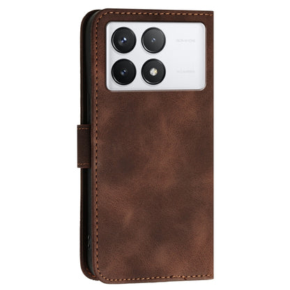 For Redmi K70 YX0080 Grid Butterfly Embossed Pattern Flip Leather Phone Case with Lanyard(Coffee) - K70 Cases by buy2fix | Online Shopping UK | buy2fix