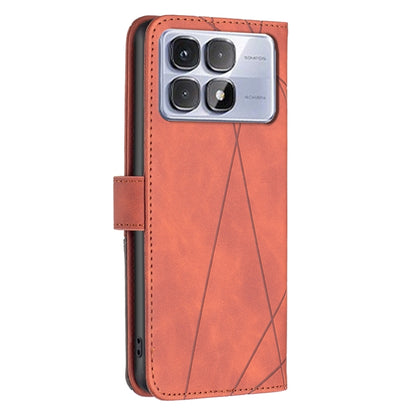 For Redmi K70 Ultra Magnetic Buckle Rhombus Texture Leather Phone Case(Brown) - Xiaomi Cases by buy2fix | Online Shopping UK | buy2fix