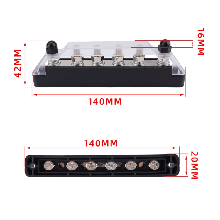 Pair 6 Way 48V 150A M6 Power Distribution Block Terminal Studs with 12pcs Terminals(Black + Red) - Booster Cable & Clip by buy2fix | Online Shopping UK | buy2fix