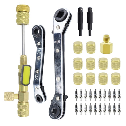 36pcs / Set T6 Air Conditioning Valve Core Remover Installer Tool with Dual Size SAE 1/4 and 5/16 Ports(Gold) - Hand Tool Sets by buy2fix | Online Shopping UK | buy2fix