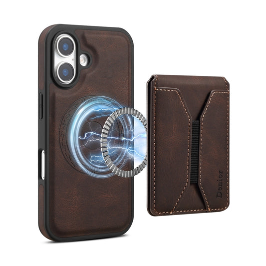 For iPhone 16 Denior D17 Skin Feel MagSafe Detachable Card Slot Phone Case(Brown) - iPhone 16 Cases by Denior | Online Shopping UK | buy2fix