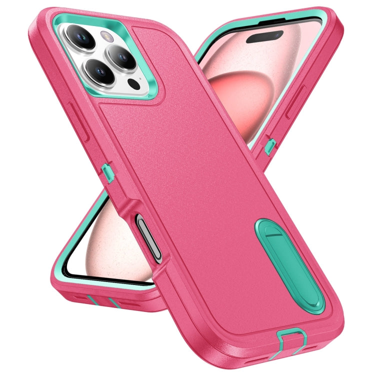 For iPhone 16 Pro Max Rugged PC + Silicone Phone Case with Holder(Rose Red+Light Green) - iPhone 16 Pro Max Cases by buy2fix | Online Shopping UK | buy2fix