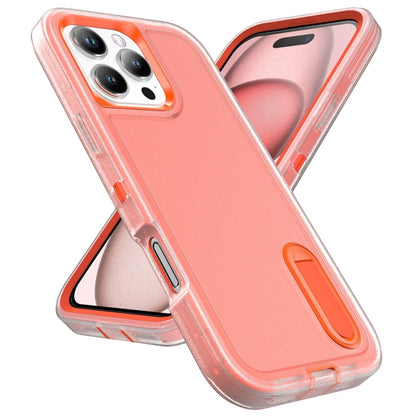 For iPhone 16 Pro Max Rugged PC + Silicone Phone Case with Holder(Transparent+Orange) - iPhone 16 Pro Max Cases by buy2fix | Online Shopping UK | buy2fix