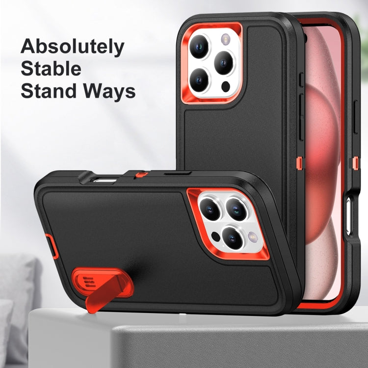 For iPhone 16 Pro Rugged PC + Silicone Phone Case with Holder(Black+Orange) - iPhone 16 Pro Cases by buy2fix | Online Shopping UK | buy2fix