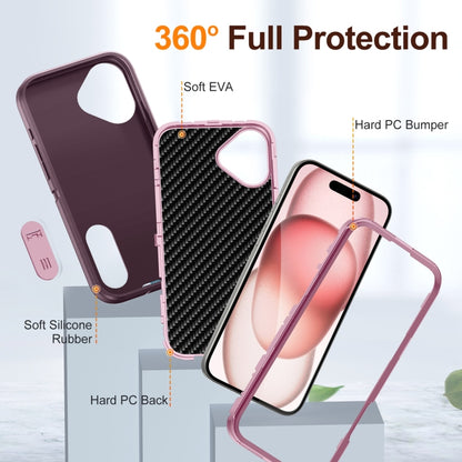 For iPhone 16 Rugged PC + Silicone Phone Case with Holder(Purple+Pink) - iPhone 16 Cases by buy2fix | Online Shopping UK | buy2fix