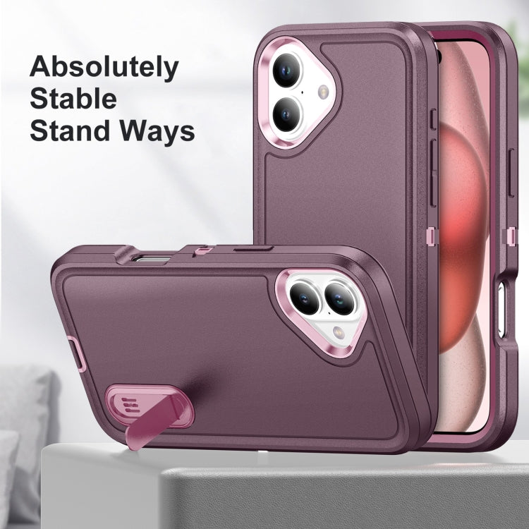 For iPhone 16 Rugged PC + Silicone Phone Case with Holder(Purple+Pink) - iPhone 16 Cases by buy2fix | Online Shopping UK | buy2fix