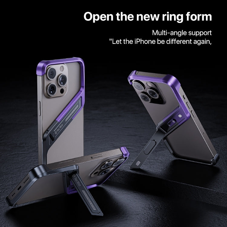 For iPhone 14 Pro S-shaped Stand Frameless Metal Phone Case(Black Purple) - iPhone 14 Pro Cases by buy2fix | Online Shopping UK | buy2fix