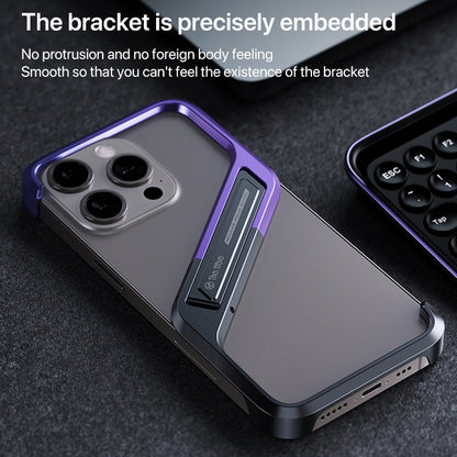 For iPhone 14 S-shaped Stand Frameless Metal Phone Case(Black Purple) - iPhone 14 Cases by buy2fix | Online Shopping UK | buy2fix