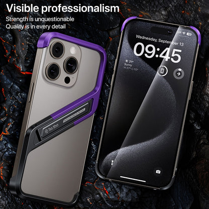 For iPhone 15 Pro S-shaped Stand Frameless Metal Phone Case(Black Purple) - iPhone 15 Pro Cases by buy2fix | Online Shopping UK | buy2fix