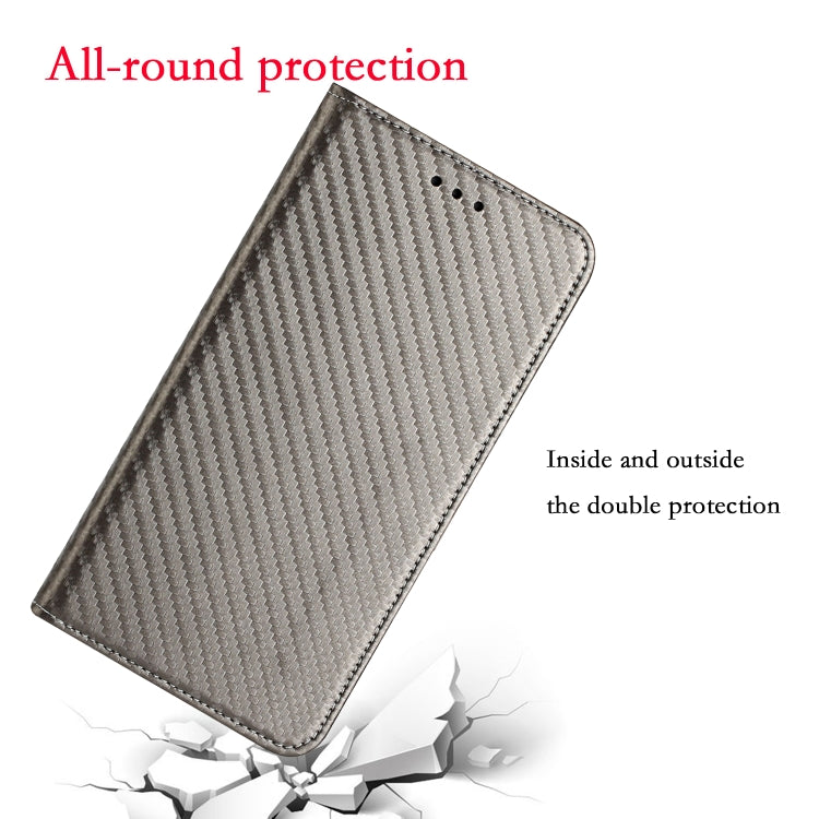 For iPhone 16 Plus Carbon Fiber Texture Magnetic Flip Leather Phone Case(Grey) - iPhone 16 Plus Cases by buy2fix | Online Shopping UK | buy2fix