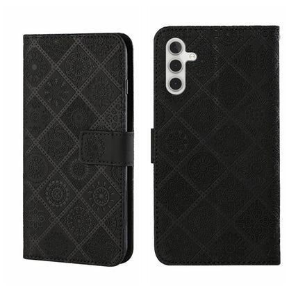 For Samsung Galaxy S25 5G Ethnic Style Embossed Pattern Leather Phone Case(Black) - Galaxy S25 5G Cases by buy2fix | Online Shopping UK | buy2fix