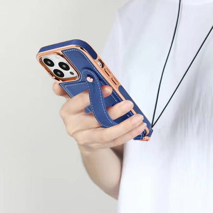 For iPhone 16 VIETAO Card Slot Wristband Phone Case with Lanyard(Blue) - iPhone 16 Cases by VIETAO | Online Shopping UK | buy2fix