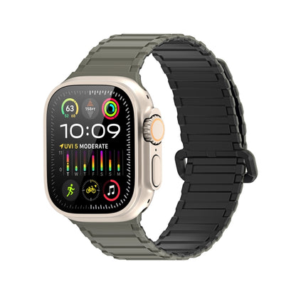 For Apple Watch Series 8 45mm DUX DUCIS KJ Series Magnetic Buckle Silicone Watch Band(Black Green) - Watch Bands by DUX DUCIS | Online Shopping UK | buy2fix