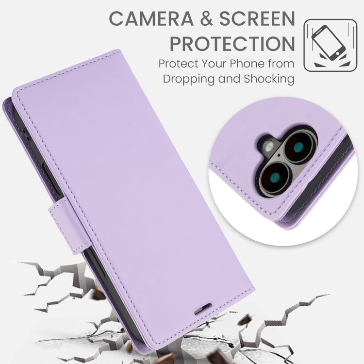 For iPhone 16 Plus Side Buckle RFID Anti-theft Leather Phone Case(Light Purple) - iPhone 16 Plus Cases by buy2fix | Online Shopping UK | buy2fix