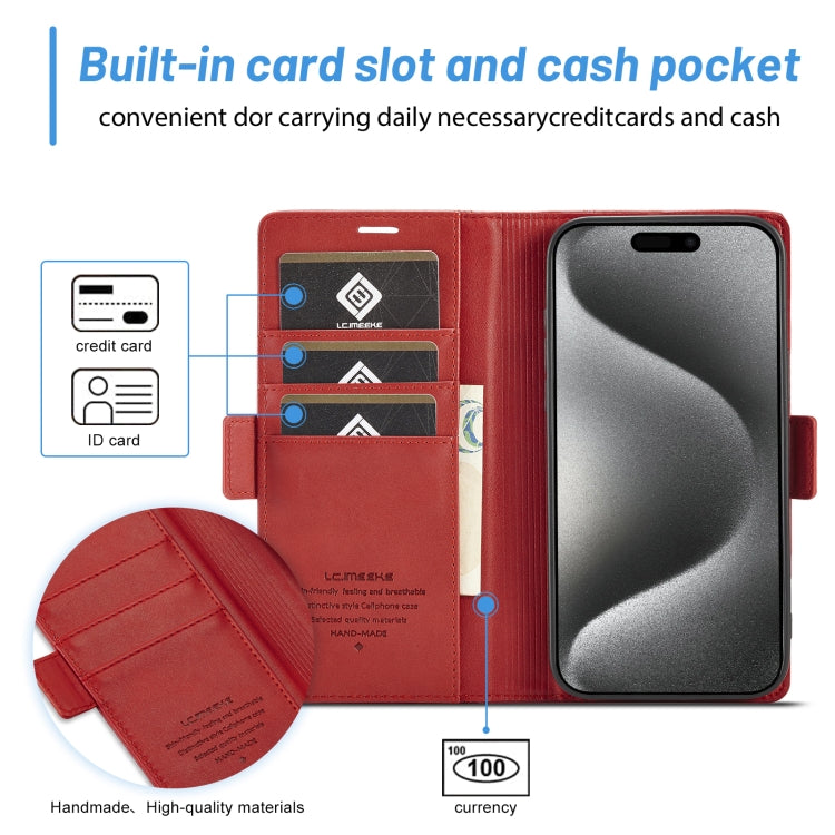 For iPhone 16 Pro Max LC.IMEEKE Skin-friendly Card Slots Leather Phone Case(Red) - iPhone 16 Pro Max Cases by LC.IMEEKE | Online Shopping UK | buy2fix