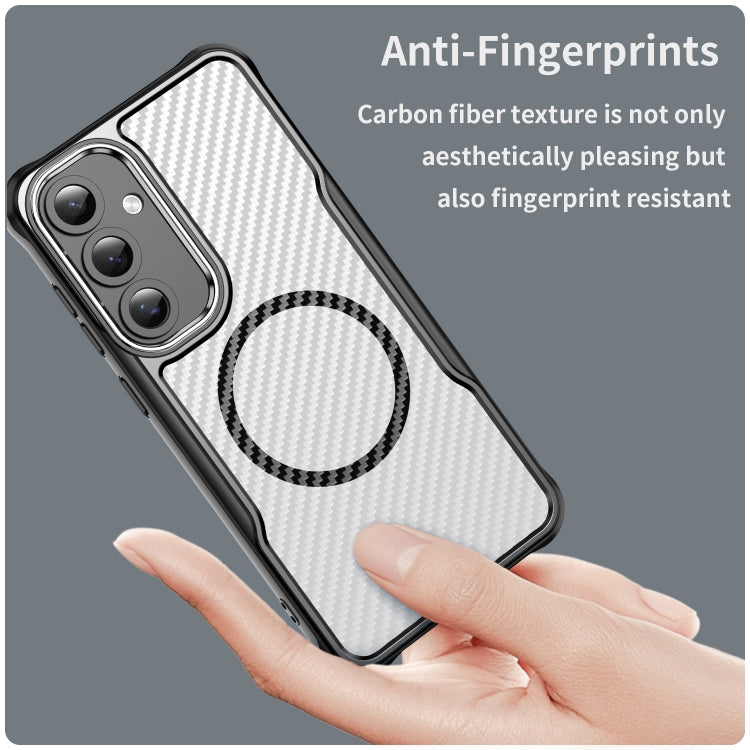 For Samsung Galaxy S24 FE 5G Carbon Fiber Texture MagSafe Translucent Phone Case(Black) - Galaxy S24 FE 5G Cases by buy2fix | Online Shopping UK | buy2fix