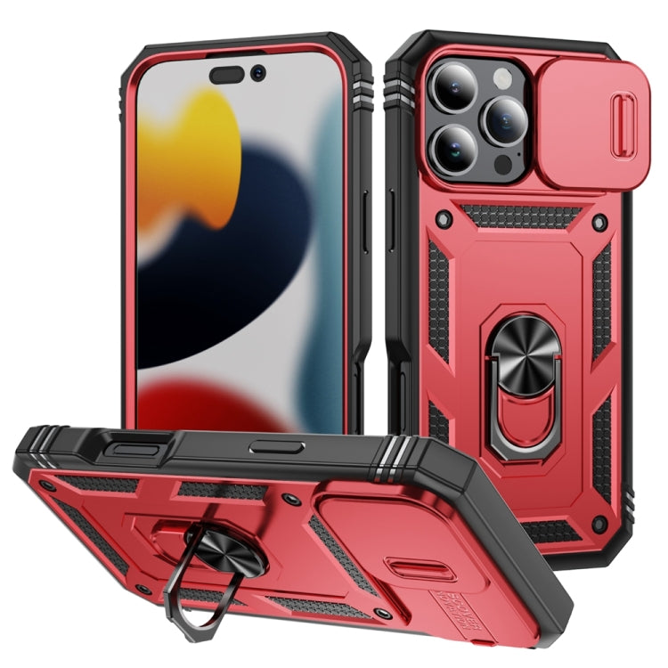 For iPhone 16 Pro Sliding Camshield TPU + PC Phone Case with Holder(Red+Black) - iPhone 16 Pro Cases by buy2fix | Online Shopping UK | buy2fix