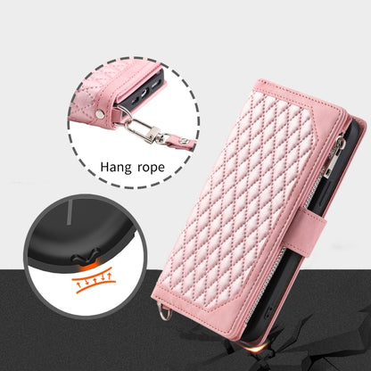 For Google Pixel 9 / 9 Pro Grid Texture Zipper Leather Phone Case with Lanyard(Rose Gold) - Google Cases by buy2fix | Online Shopping UK | buy2fix