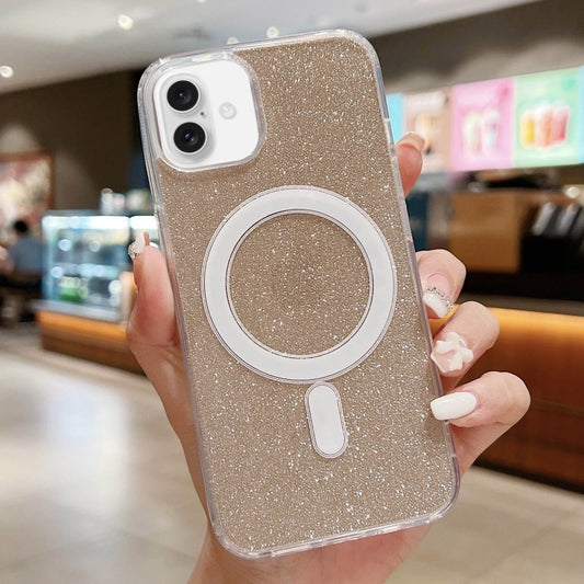 For iPhone 16 Plus Acrylic Transparent Glitter MagSafe Phone Case(Gold) - iPhone 16 Plus Cases by buy2fix | Online Shopping UK | buy2fix