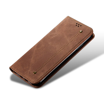 For Redmi K70 Ultra 5G Denim Texture Casual Style Horizontal Flip Leather Case(Brown) - Xiaomi Cases by buy2fix | Online Shopping UK | buy2fix