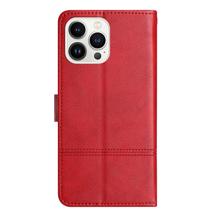 For iPhone 16 Pro Cowhide Texture Stitching Leather Phone Case(Red) - iPhone 16 Pro Cases by buy2fix | Online Shopping UK | buy2fix