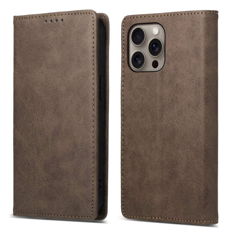 For iPhone 16 Pro Max Business Solid Color Magnetic RFID Leather Phone Case(Brown) - iPhone 16 Pro Max Cases by buy2fix | Online Shopping UK | buy2fix