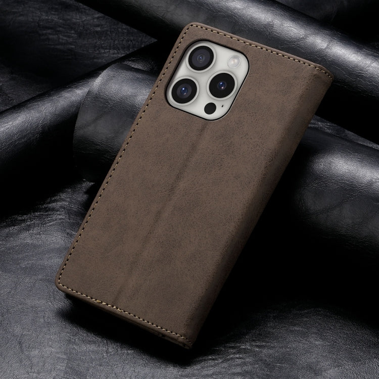 For iPhone 16 Pro Business Solid Color Magnetic RFID Leather Phone Case(Brown) - iPhone 16 Pro Cases by buy2fix | Online Shopping UK | buy2fix