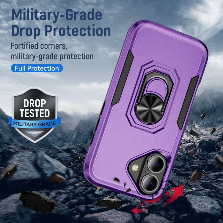 For iPhone 16 Plus Pioneer Armor Heavy Duty PC + TPU Phone Case with Holder(Purple+Black) - iPhone 16 Plus Cases by buy2fix | Online Shopping UK | buy2fix