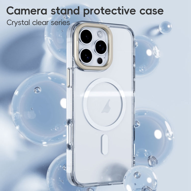 For iPhone 16 Mirror Crystal Clear Lens Holder MagSafe Magnetic Phone Case(Transparent Grey) - iPhone 16 Cases by buy2fix | Online Shopping UK | buy2fix