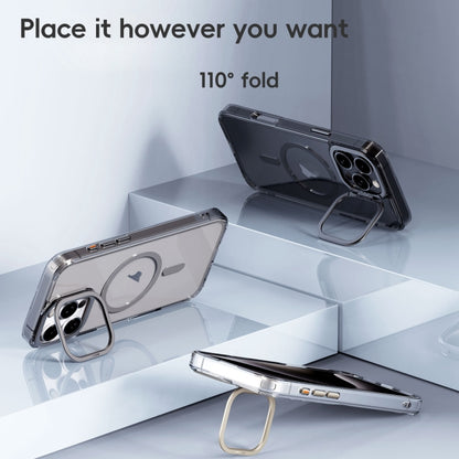 For iPhone 16 Mirror Crystal Clear Lens Holder MagSafe Magnetic Phone Case(Transparent Grey) - iPhone 16 Cases by buy2fix | Online Shopping UK | buy2fix