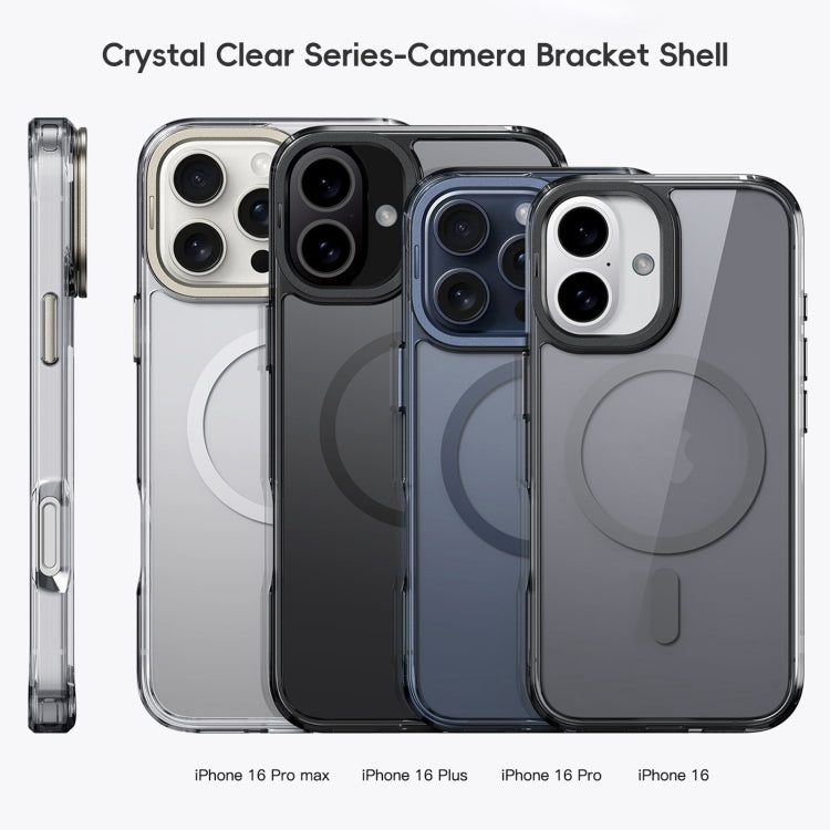 For iPhone 16 Pro Max Frosted Crystal Clear Lens Holder MagSafe Magnetic Phone Case(Transparent Titanium Blue) - iPhone 16 Pro Max Cases by buy2fix | Online Shopping UK | buy2fix