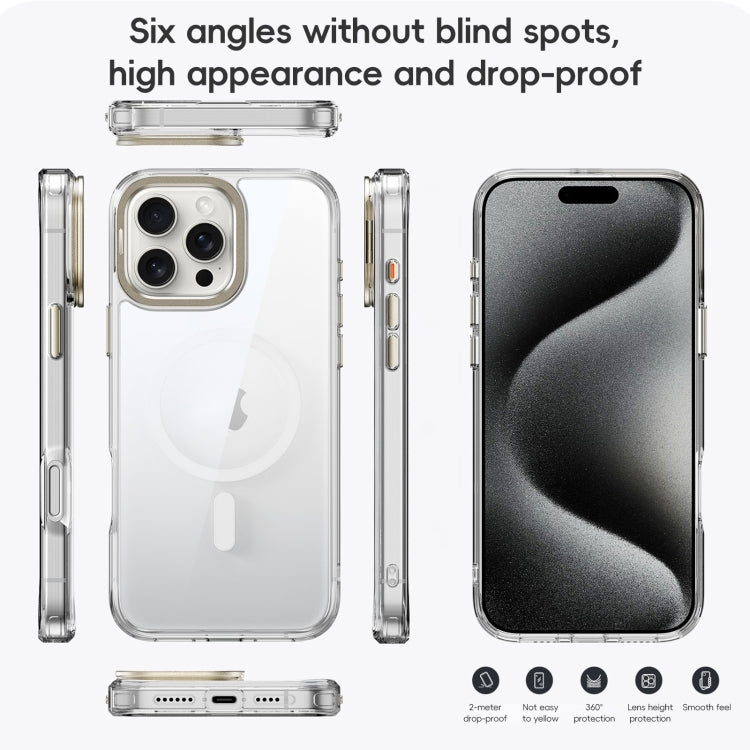 For iPhone 16 Plus Frosted Crystal Clear Lens Holder MagSafe Magnetic Phone Case(Transparent Black) - iPhone 16 Plus Cases by buy2fix | Online Shopping UK | buy2fix