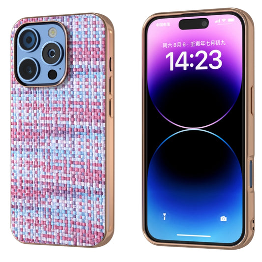 For iPhone 16 Pro Max Electroplated Frame Color Lattice Texture PU Phone Case(Purple) - iPhone 16 Pro Max Cases by buy2fix | Online Shopping UK | buy2fix