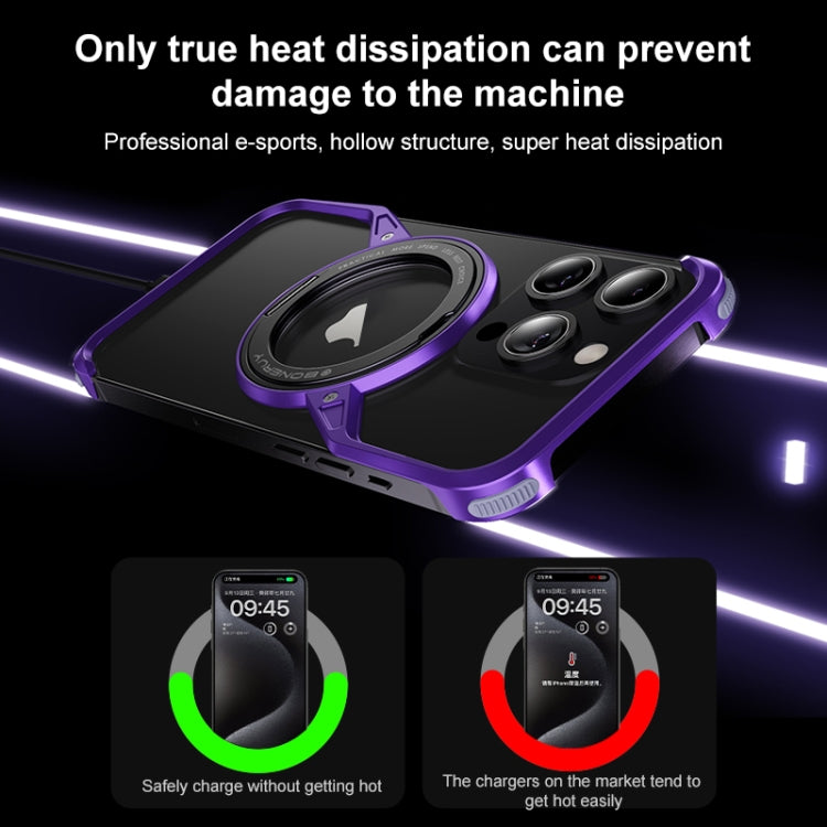 For iPhone 16 Frameless Rotation Holder Magsafe Metal Phone Case(Dark Purple) - iPhone 16 Cases by buy2fix | Online Shopping UK | buy2fix