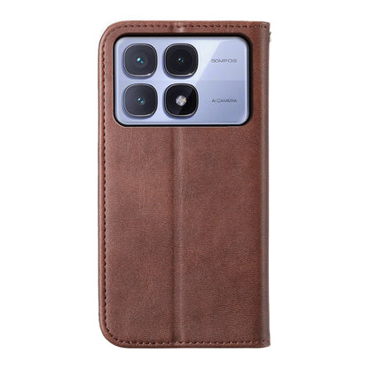 For Redmi K70 Ultra Cubic Grid Calf Texture Magnetic Leather Phone Case(Brown) - Xiaomi Cases by buy2fix | Online Shopping UK | buy2fix