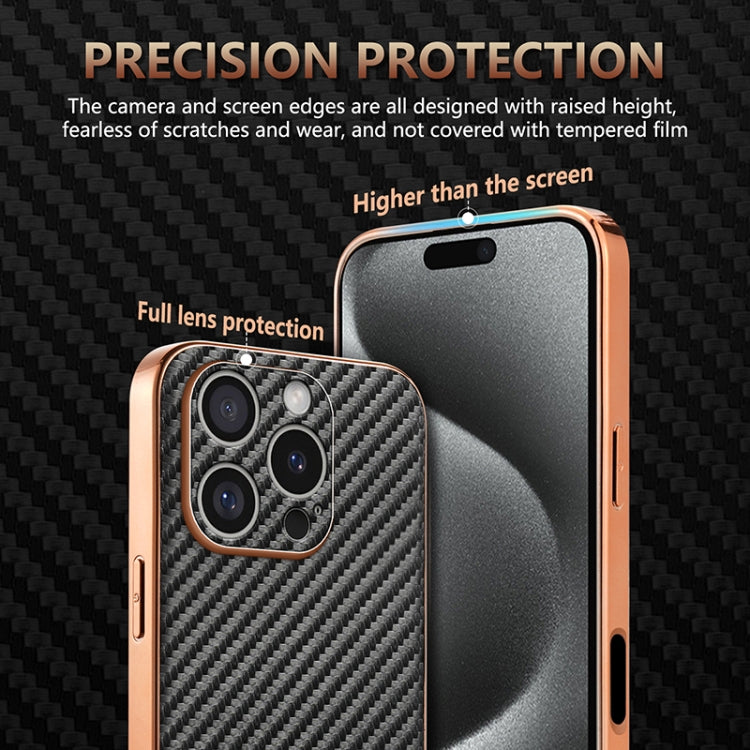 For iPhone 16 Pro Max AZNS Electroplated Edge Carbon Fiber Texture Phone Case(Brown) - iPhone 16 Pro Max Cases by AZNS | Online Shopping UK | buy2fix