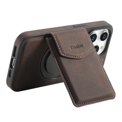 For iPhone 12 Pro Max Denior D20 Skin Feel MagSafe Holder Detachable Card Slot Phone Case(Brown) - iPhone 12 Pro Max Cases by Denior | Online Shopping UK | buy2fix