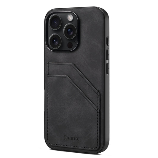 For iPhone 16 Pro Denior D09 PU Dual Card Slot Back Cover Phone Case(Black) - iPhone 16 Pro Cases by Denior | Online Shopping UK | buy2fix