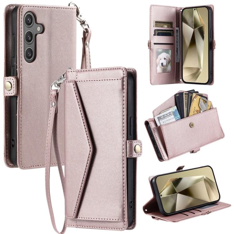 For Samsung Galaxy S25+ 5G Wallet Multi-card Slot Leather Phone Case with Lanyard(Rose Gold) - Galaxy S25+ 5G Cases by buy2fix | Online Shopping UK | buy2fix