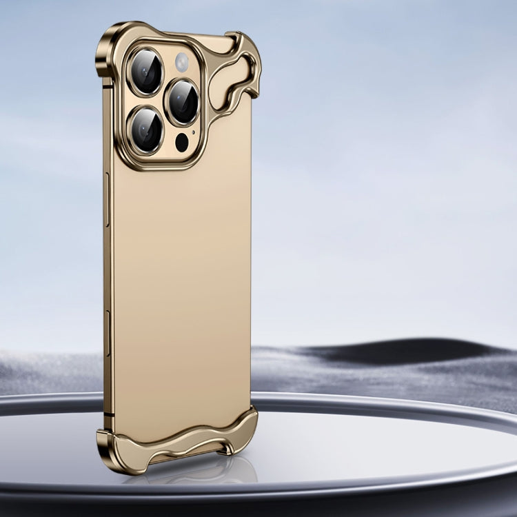 For iPhone 16 Pro Max Frameless Metal Corner Pad Phone Case with Lens Film(Gold) - iPhone 16 Pro Max Cases by buy2fix | Online Shopping UK | buy2fix