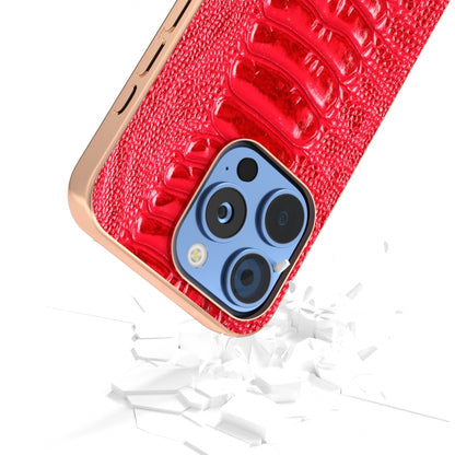 For iPhone 16 Pro ABEEL Electroplating Frame Genuine Leather Weilai Series Phone Case(Red) - iPhone 16 Pro Cases by buy2fix | Online Shopping UK | buy2fix