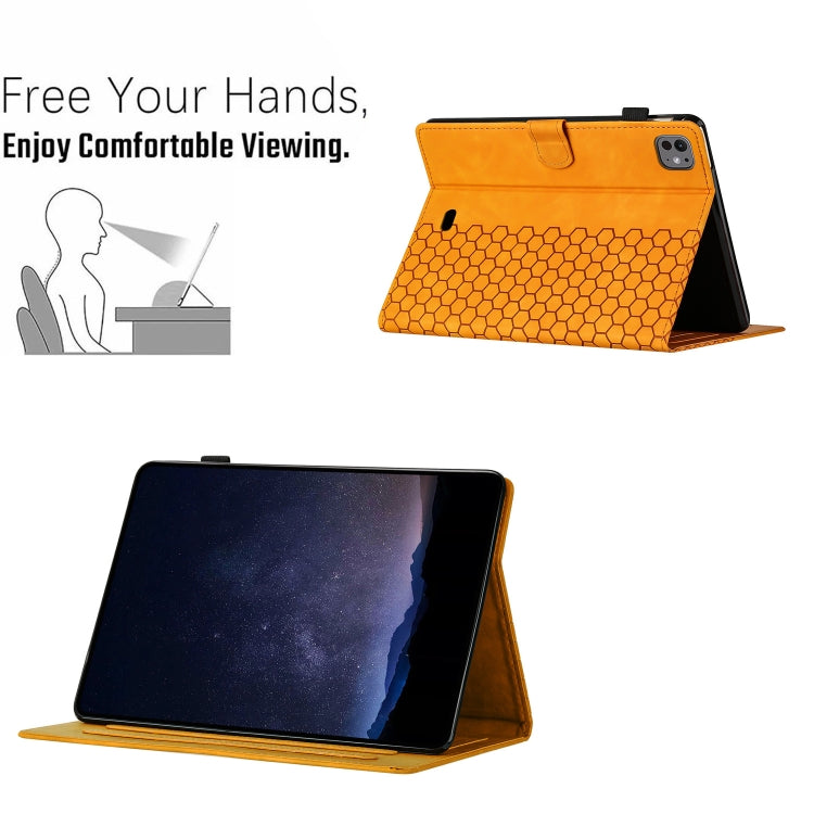 For iPad Pro 11 2024 / Air 10.9 2022 Honeycomb Embossed Leather Smart Tablet Case(Yellow) - iPad Pro 11 2024 Cases by buy2fix | Online Shopping UK | buy2fix