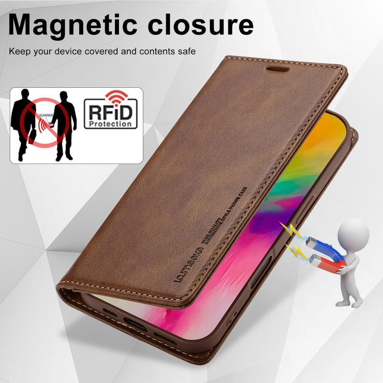 For iPhone 16 Plus LC.IMEEKE RFID Anti-theft Leather Phone Case(Brown) - iPhone 16 Plus Cases by LC.IMEEKE | Online Shopping UK | buy2fix